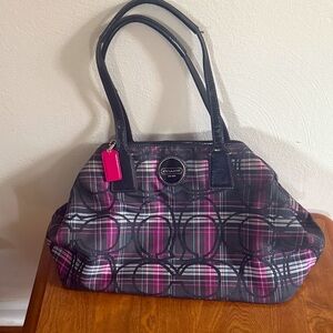 Coach Plaid Shoulder Bag in Black and Pink